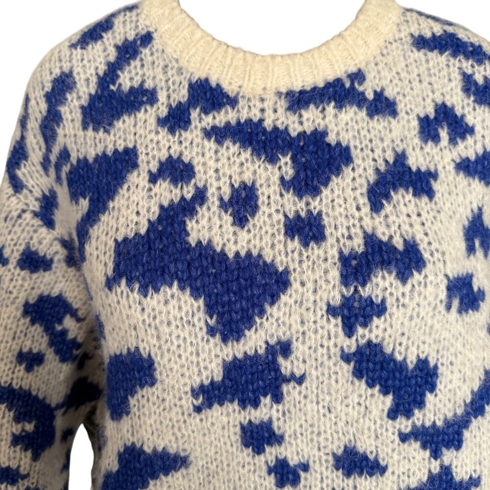 Mother Blue & White Alpaca Blend Crewneck Sweater - Picture 3 of 6